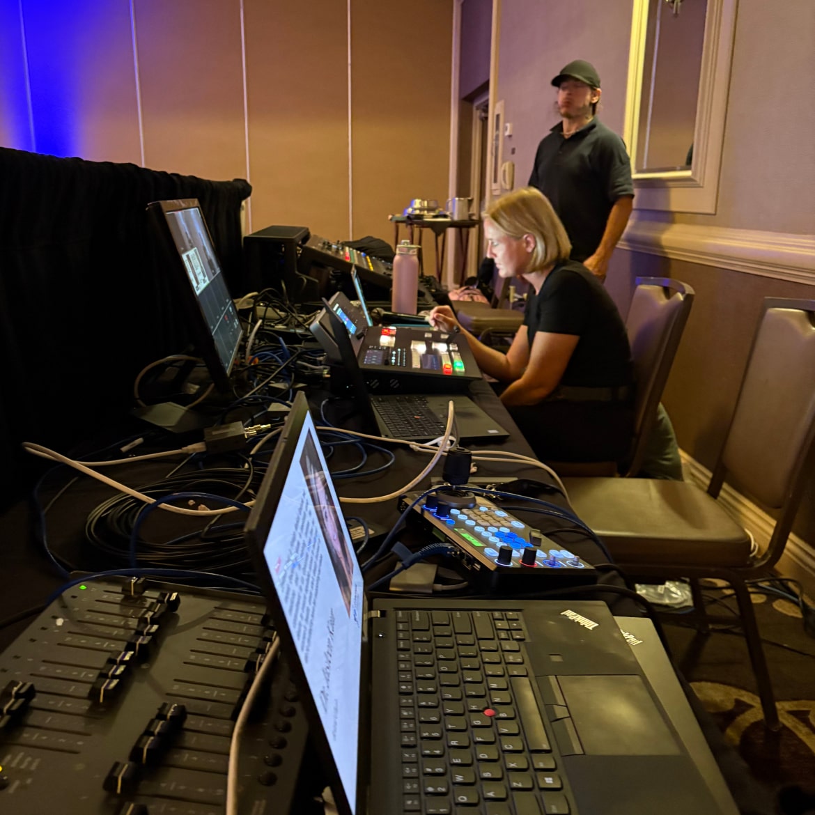 Professional stage production, lighting design, and technical management setup on a live event stage.